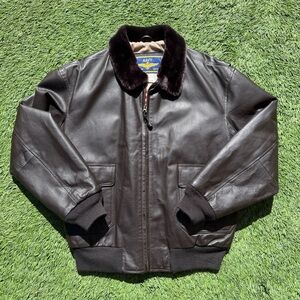 Navy Airborne Leathers G-1 Leather Flight Jacket L Fur Collar USN Brown